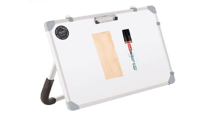 Eduway Non-Magnetic Dry Erase 1×1.5 Feet White Board with Stand | Standing Whiteboard | Table Top with Paper Clip for Study, Memo, to Do List, with 1 Marker Pen, 1 Duster, 12×18 Inches