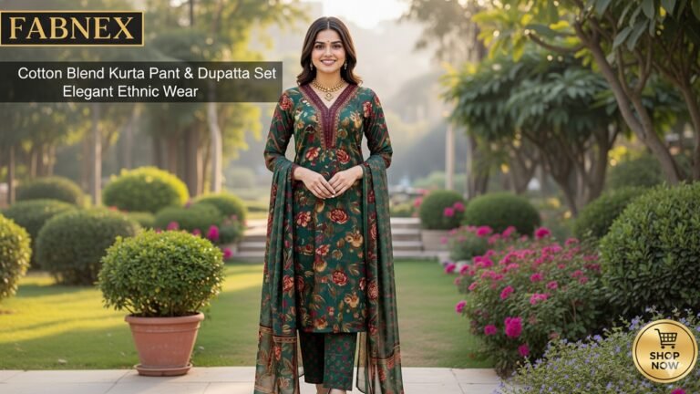 FABNEX Cotton Blend Kurta Pant & Dupatta Set for Women | Elegant Ethnic Wear