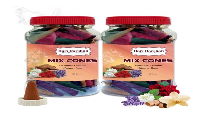Hari Darshan Natural Dhoop Cones Mix – 240 Cones | Lavender, Rose, Sandal & Mogra